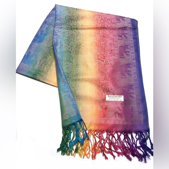 NWOT Rainbow Elephant Print Bohemian Scarf - Picture 3 of 7